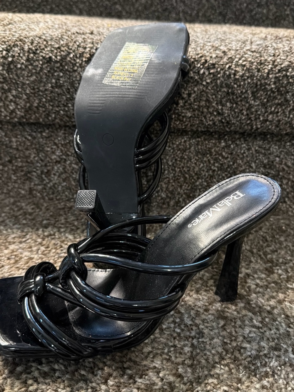 Bella Marie Black Knotted Strappy High Heel Sandals